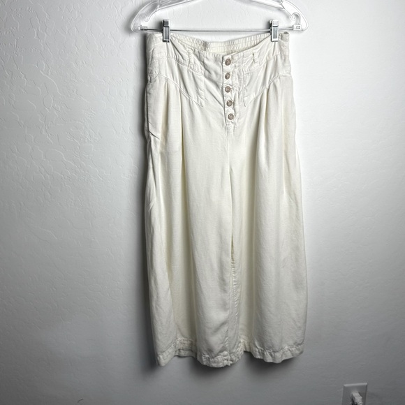 Anthropologie Oceanside wide leg cropped pants cream Small beachy coastal boho - Picture 7 of 15